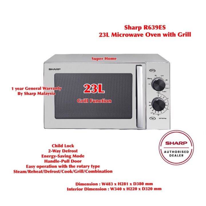 Sharp 23L Microwave Oven R639ES With Grill 1 Year Warranty by Sharp