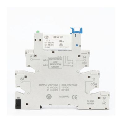 Hf41f รีเลย์ติดตั้ง Pcb 12V 24V แบบบูรณาการพร้อมตัวยึดรีเลย์โมดูลสัมผัสแรงดันไฟฟ้ารางชุด Din