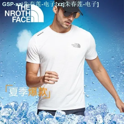 THE NORTH FACE กลางแจ้งทิศเหนือเสื้อผ้าแบบแห้งเร็วแขนสั้นผู้ชาย Ice Silk ฤดูร้อนวิ่งเสื้อยืดฟิตเนสยืดหยุ่นรหัสแห้งเร็วบาง
