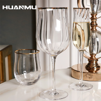 American Transparent Glass Tulip Stripe Wine Cup Gold Inlay Champagne Cocktail Cups Bar Drinkware Home Goblet Kitchen Tool Cups  Mugs Saucers