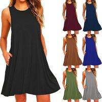 2023 Womens Summer Casual Swing T-Shirt Dresses Beach Cover Up With Pockets Loose T-shirt Dress