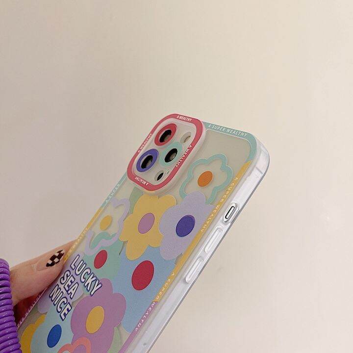 เคสโทรศัพท์มือถือ-แบบใส-ลายดอกไม้-พร้อมสายคล้อง-สําหรับ-apple-model-7-8-7plus-8plus-11-12-11pro-12pro-11promax-12promax-13-13pro-13promax