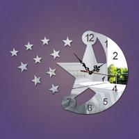 ZZOOI Cartoon Moon Stars Wall Clocks Kids Room DIY Acrylic Mirrror Sticker Watch With Glue Creative Art Mural Home Decoration 28X20CM