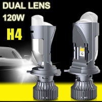 เลนส์คู่ H4 LED ไฟหน้าหลอดไฟโปรเจคเตอร์โคมไฟไฟสูงต่ำพลังงานสูง120W 30000Lm 2ชิปสำหรับไฟสูง Automobles หลอดไฟ *