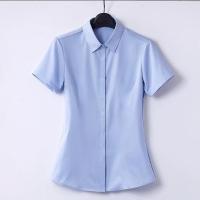 Summer ms white shirts with short sleeves chiffon v-neck business professional dress commuter OL work overalls blue shirt