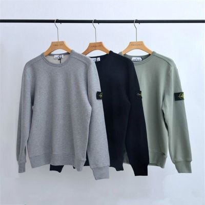 ☊♝► hnf531 New Couples In The Long Round Neck Sweater Simple Solid Color Mens Stone Island Round Neck Shirt Set Head Basic Workwear Couple Men and Women Sweater