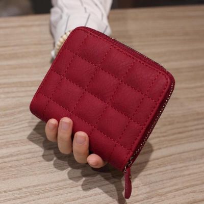 2021 Korean style simple lattice mini wallet female zipper wallet cute coin purse student short card bag