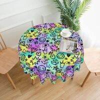 【cw】 Colorful Cute Round 60 x 60 Inch Table Cover Polyester Stain and Wrinkle Resistant Table Cloth for Kitchen Dining Coffee Party