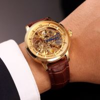 2023 Beilo Business Mens Hollow Automatic Mechanical Watch Casual Youth Waterproof Transparent Bottom Gold Mens Watch —D0517