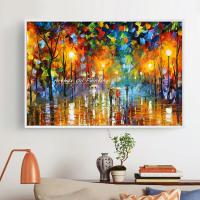 บทคัดย่อ Tree Street Landscape Oil Painting - Ultra Realistic Palette Artwork On Canvas For Living Room And Bedroom Decor