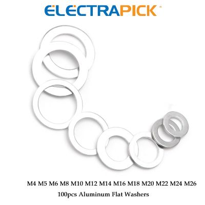ELECTRAPICK 20/100pcs Aluminum Flat Gasket Rings Washer Flat Screw Sealing Ring M4 M5 M6 M8 M10 M12 M14 M16 M18 M20 M22 M24 M26 Nails  Screws Fastener