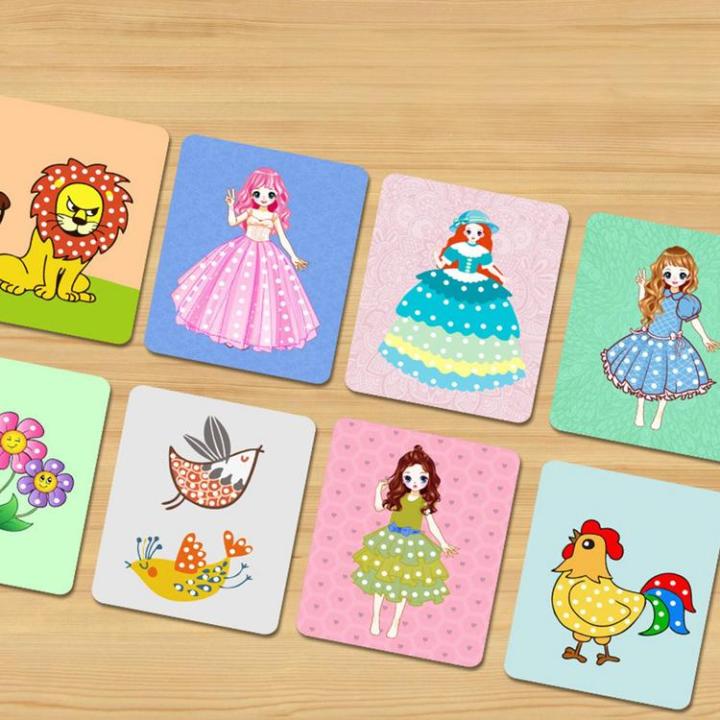 diy-cartoon-dress-up-coloring-sticker-diy-coloring-poke-art-hundred-change-dress-educational-toys-painting-book-set-hand-made-for-children-kids-girls-boys-nursery-rational