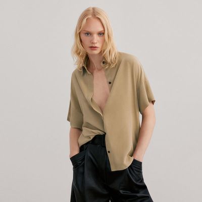 Mo MASSIMO DUTTI เสื้อผ้าสตรี2022ฤดูร้อนเสื้อเชิ้ตแขนสั้นสง่างามสีทึบลำลองใหม่05179646742 05179646712