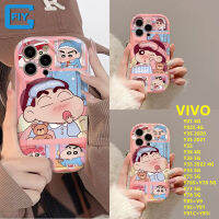 เคส Y36 Y5S Y3S Y02S Y01สำหรับ VIVO,Y35 Y55 Y75 Y76S Y77 Y78 Y85 V9 Y95 Y91 Y91C การ์ตูนน่ารักสีชมพูหวานสีเทียน Shin-Chan Xiaomei เคสคู่ TPU นุ่มกันกระแทกฝาหลัง