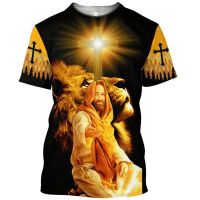 2023 new mens Jesus 3D printing T-shirt, round neck cotton T-shirt, oversized clothing, vintage Harajuku short-sleeved shirt