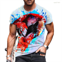 2023 NEW Mens Casual Short Sleeved T-shirt with Colorful Parrot Pattern, Suitable for Summer Size：s-5xl