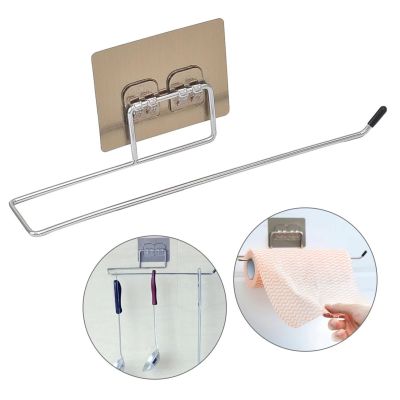 Kitchen Self-Adhesive Roll Rack Paper Towel Holder Toilet Paper Stand Tissue Hanger Nail-Free Cabinet Shelf Sundries Accessories Bathroom Counter Stor
