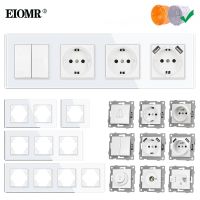 【LZ】◈♟✸  UE Padrão Alemão Francês Tomada de Parede USB Tipo C Porta De Carregamento Painel De Vidro Cristal Branco Tomada Elétrica para Caixa EU 16A 220V