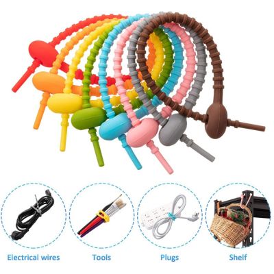 Reusable Silicone Cable Ties Heavy Duty Reusable Zip TiesAssorted Colors Smart Ties Cord Wrap Organizer Rubber Twist Ties10pcs