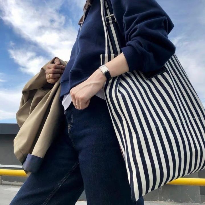 babe2022-new-simple-casual-one-shoulder-bag-large-womens-large-capacity-striped-commuter-tote