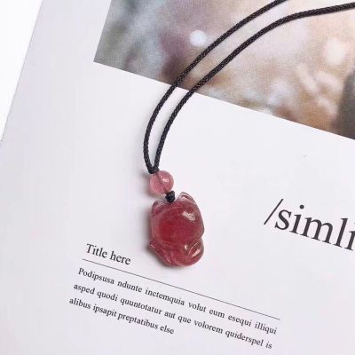 Natural Strawberry Crystal Invincible Fox Fairy Temperament Sweet Gift Woven Rope Necklace Collar Chain Female Crystal Pendant NXO5