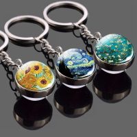 Metal Keychain Van Gogh Painting Souvenir Car Pendant Glass Jewelry