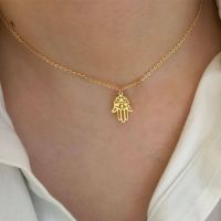 Arabic Soy Luna Hamsa Hand Pendant Necklace Women Men Amulet Stainless Steel  Hand of Fatima Choker Islamic Jewelry