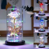 Rose Light Artificial Galaxy Rose Lamp with Butterfly and Colorful LED Rose Flowers In Glass Battery Powered Gifts for Wedding