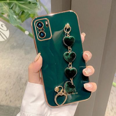 「Enjoy electronic」 Electroplated Love Heart Bracelet Phone Case For Xiaomi Redmi Note 11 11S 10 10S 10C 9 9A 9S 9C 9T POCOX4Pro Luxury Cover Coque