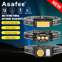 Asafee 300LM Y001/Y002/Y003 Outdoor Super Bright Headlight Portable Work Light COB LED 4-speed Press Switch Red Blue Light Internal Battery Type-C USB Charging IPX4 Waterproof