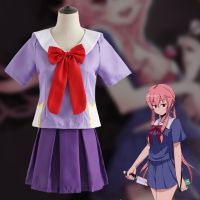 Anime Mirai Nikki Gasai Yuno Cosplay Costume Lolita Sexy Pleated Skirt Wig Women Girls Dress Clothes Halloween School Uniform