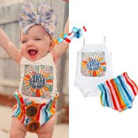 FOCUSNORM 0-18M Baby Girls 3Pcs Clothes Sets Letter Flowers Print Sleeveless Romper + Striped Shorts + Headband Set  by Hs2023