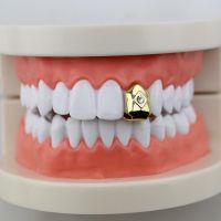 Hip Hop Single Teeth Grillz for Unisex Top Bottom Mouth Gold Silver Color Tooth Cap Removable Dental Fashion Jewelry