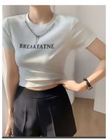 A one(พร้อมส่ง/ใหม่)#95119เสื้อยืดไหมพรมคอกลมเสื้อสเวตเตอร์แขนสั้นผู้หญิง ฤดูร้อนใหม่2023ลายตัวอักษร สไตล์เกาหลี