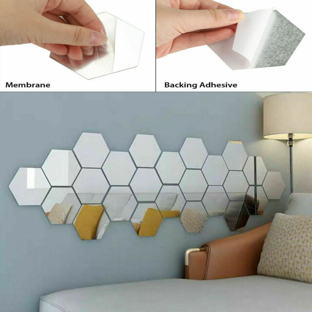 12 Pcs/set Hexagon Mirrors Wall Decor Stickers 3D Acrylic Mirrored  Decorative Sticker Waterproof Home Decor 