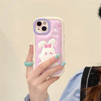 เคสโทรศัพท์ Happy Blink Rabbit สำหรับ iPhone14Pro เคสโทรศัพท์มือถือแบบสามมิติสำหรับ iPhone12ProMax เคสหนังสีม่วงพรีเมี่ยมสำหรับ iPhone13 แอปริคอทซิลิโคนป้องกันการตกขอบโทรศัพท์กรณีสำหรับ iPhone11