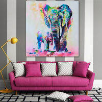 Multicolor Elephant ผ้าใบลาย Frameless ภาพห้องนั่งเล่น DecorFrameless บ้านห้องรับประทานอาหารห้องนั่งเล่นห้องตกแต่งผนังภาพวาด Elephant ภาพฝาผนังหลากสีสันมีให้เลือก5ขนาด