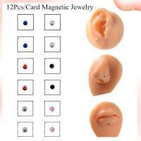 LULU 12pcs/Card เครื่องประดับ เจาะปลอม แม่เหล็ก สตั๊ดกระดูกอ่อนหู tragus ต่างหูแม่เหล็ก ลิป labret STUD แหวนจมูก