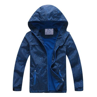 Waterproof Fleece Padded Lightweight Hooded Navy Baby Boys Zip Hiking Jackets Kids Outfits Rain Coats Children Outerwear 3-12Yrs