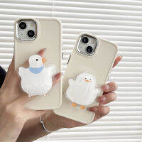 TDJ เคสสีทึบสำหรับ iPhone 14 13 12 11 Pro Max แบบนิ่มสุดน่ารักปลอกปกหลังน่ารักตัวยึดตัวจับเป็ด3D