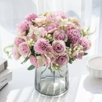 hot【cw】 30Cm Silk Wedding Bouquet Vase for Room Decoration Garland Scrapbooking Pink Hydrangea Artificial Flowers