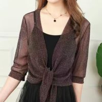 【CC】 Short Jacket Half Sleeve See-Through Loose Coat Blusas Mujer