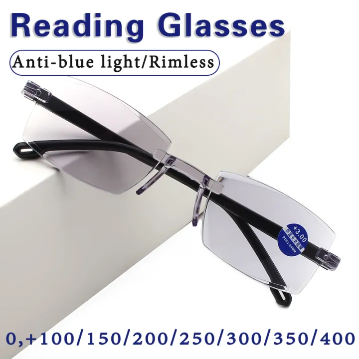 Rimless Reading Glasses Cut Edge Anti-blue Light Long-sighted Glasses ...