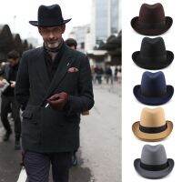 Men Women Wool Classical Homburg Hats Bowtie Band Fedora Caps Trilby Sunhat Jazz Winter Warm Adjustable Size M-L 7 1/8-7 3/8