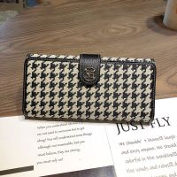 Bfhn กระเป๋าสตางค์ผู้หญิงลาย2023 Houndstooth,กระเป๋าสตางค์ยาวหนังแท้สองสีกระเป๋าคลัตช์ดีไซน์ดั้งเดิมสำหรับที่ถือบัตรสตรี