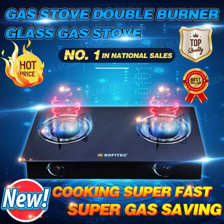 sofit 2 Burner Gas Stove Double Burner Teflon Coated with Auto Ignition