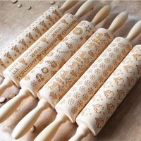 Wooden Embossing Rolling Pins With Patterns Roller Baking Embossed Cookies Kitchen Tools Christmas Elk Snowflak Pottery Crafts Bread  Cake Cookie Acce