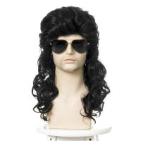 Long Wigs for Men 80s Black Mullet Wayne World Wig Rocker Strar Wigs Synthetic Wigs Cosplay Costume Wig