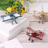 Vintage Biplane Model Mini Figurines for Home Decor Metal Iron Air Plane Model Aircraft Children Room Hanging Decor Kids Gift