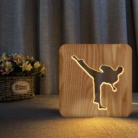 Sports Taekwondo Wooden Table Lamp Creative Wooden Head Lamp